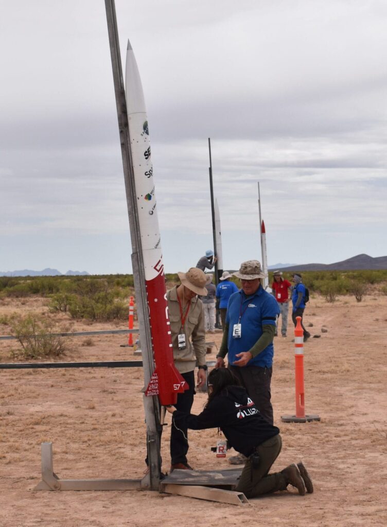 The Gryphon I rocket being set up on the rail for launch at SAC